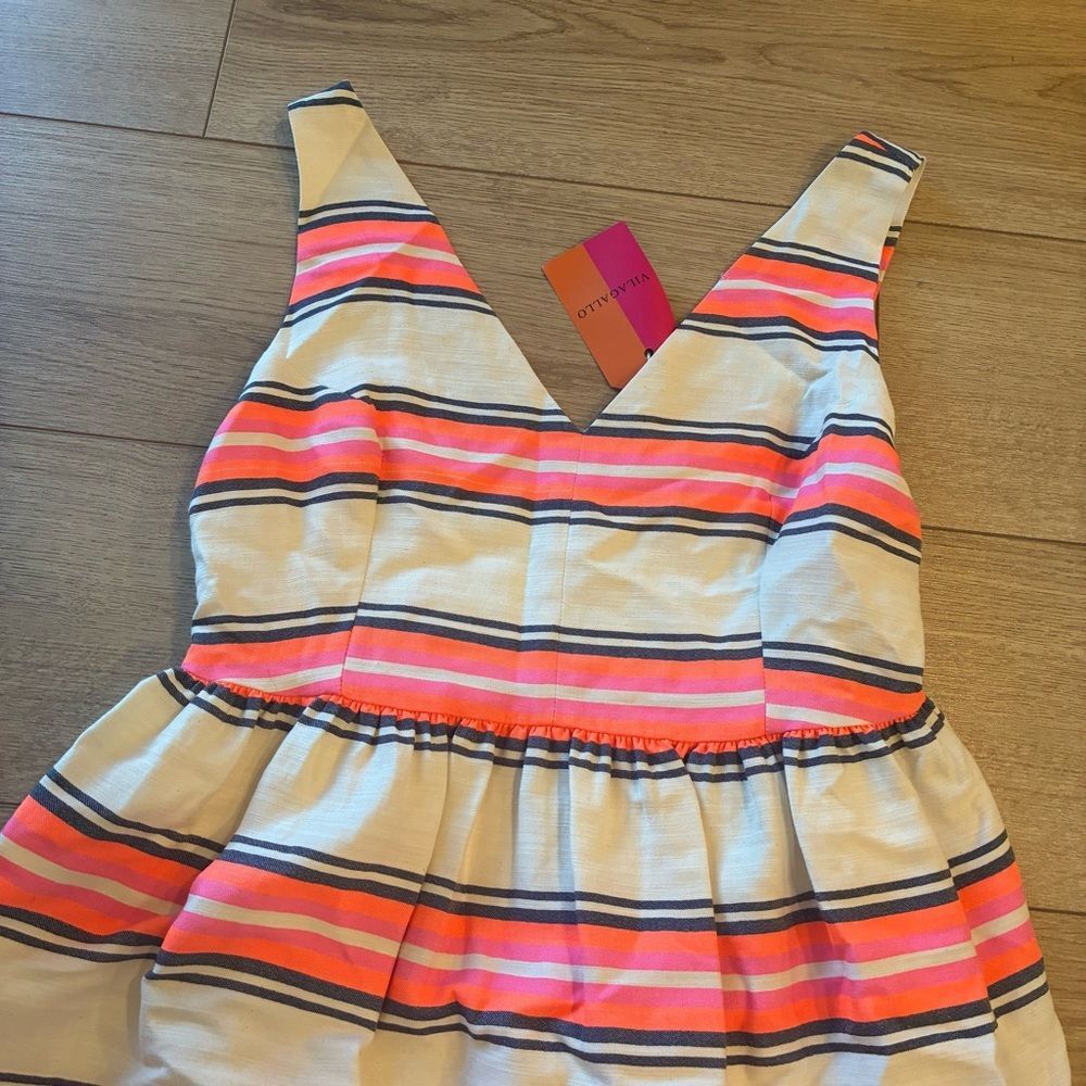 NWT Vilagallo Orange Pink Striped Cotton Blend Sleeveless Midi Dress Size 40/L